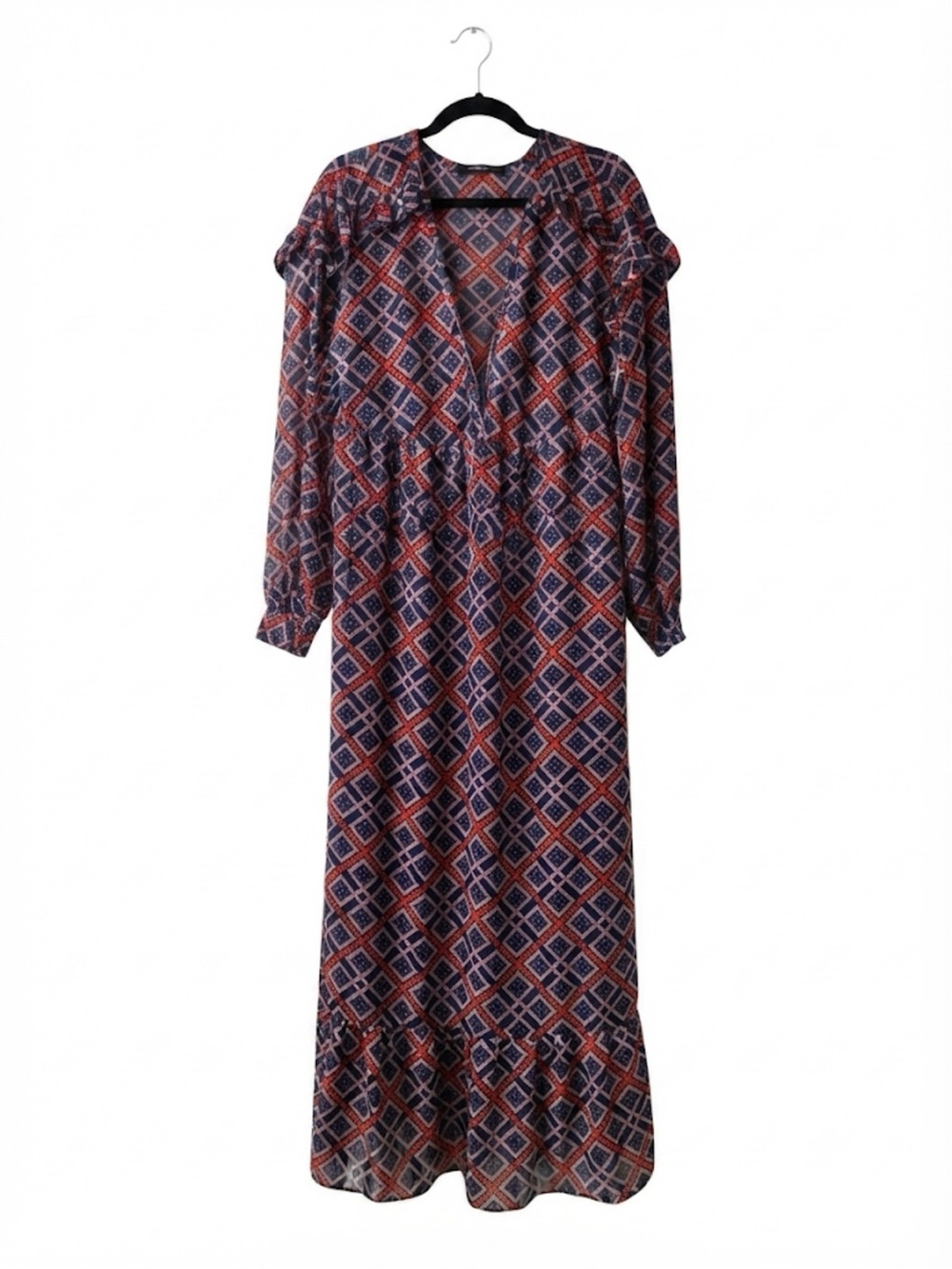 NWOT Scotch & Soda Boho Ruffle Tile Print Maxi Dress XL - Picture 2 of 7